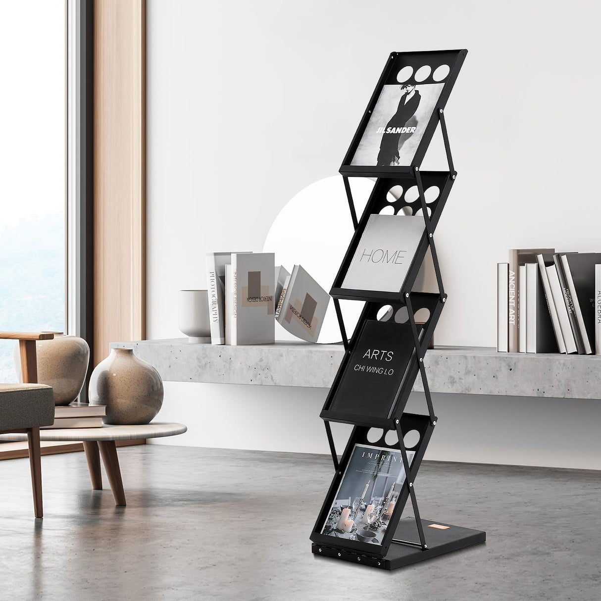 VEVOR Foldable Magazine Display Rack, 4-Tier Brochure Literature Display Stand, Portable Catalog Brochure Holder Stand with Carrying Bag for Office Trade Show Exhibitions, 4 Pockets VEVOR