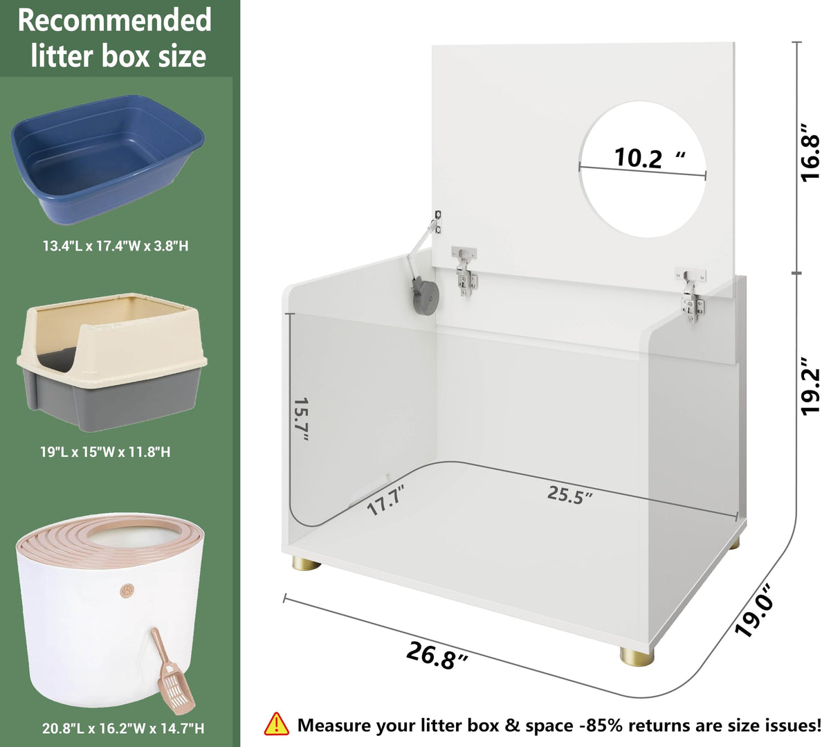 Amunrbrek Top Entry Litter Box Enclosure, Modern Flip Top Litter Box Furniture with Cat Scratch Mat, Side Table (White) amunrbrek