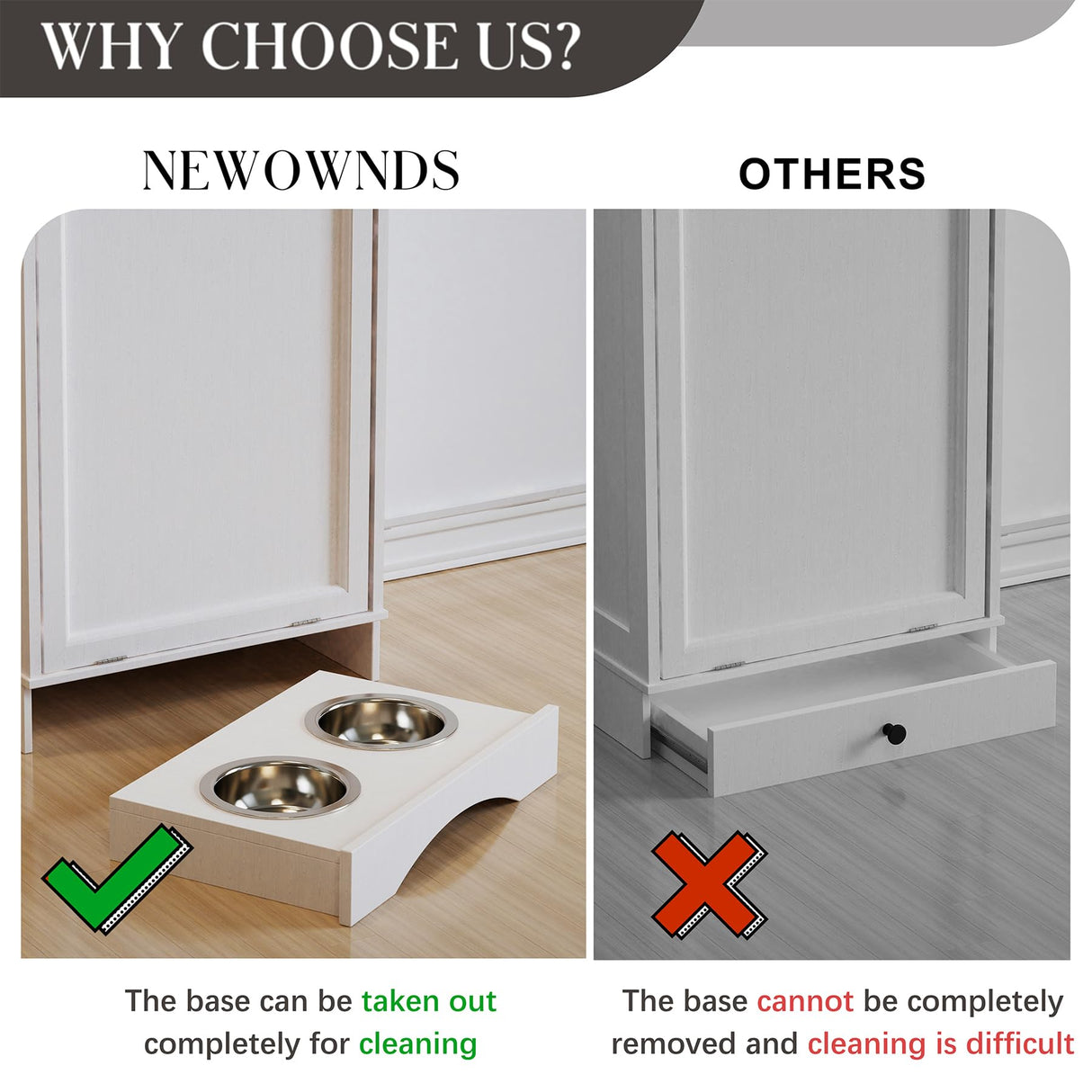 NEWOWNDS Tilt Out Trash Can Cabinet 10 Gallon Hidden Trash Garbage Can Cabinet with Drawer,Waterproof Cutting Board,Pet Proof Hidden Garbage,Pet Feeding Bowls for Kitchen,Laundry Bathroom,White NEWOWNDS
