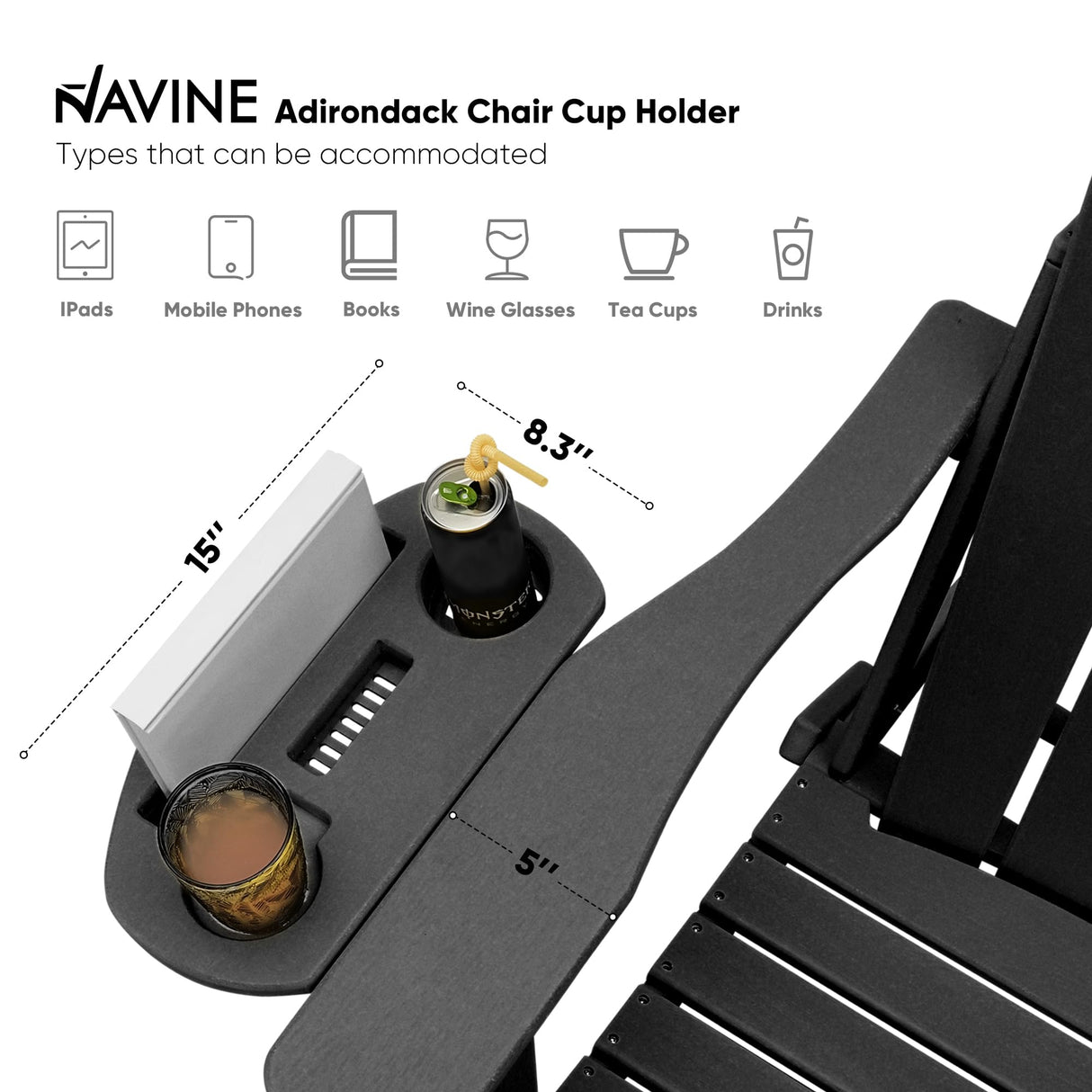 NAVINE Adirondack Chair Set of 4, HDPE Folding Adirondack Chair with Multifunctional Cup Holder, Weather Resistant Fire Pit Chair for porches, patios, poolsides, Decks. NAVINE