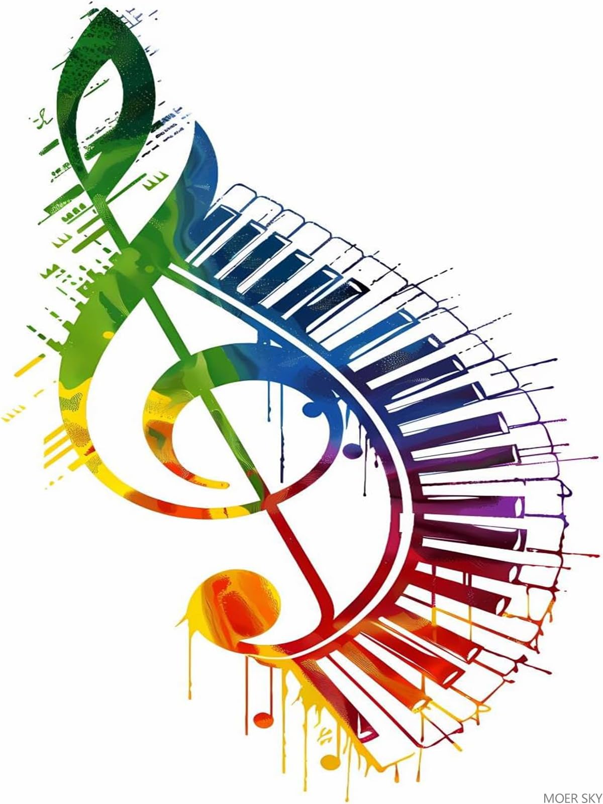 MOER SKY 5D Diamond Painting Kits for Adults The Music Note with Piano Keys in Rainbow Colors Diamond Art Kits DIY Full Round Drill Musical Note with Diamonds Gem Art Help Relieve Stress 12x16 inch MOER SKY