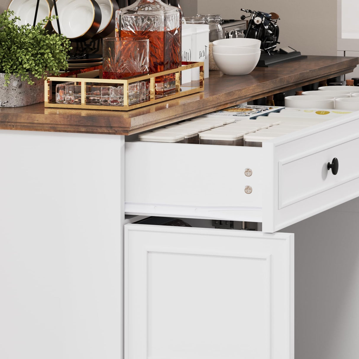 Farmhouse Buffet Cabinet with Storage, 47.6" Buffet Sideboard with 2 Drawers and 4 Doors, Wooden Kitchen Storage with Adjustable Shelves, Rustic Top Console Table for Dining Room, Kitchen or Entryway PROXRACER