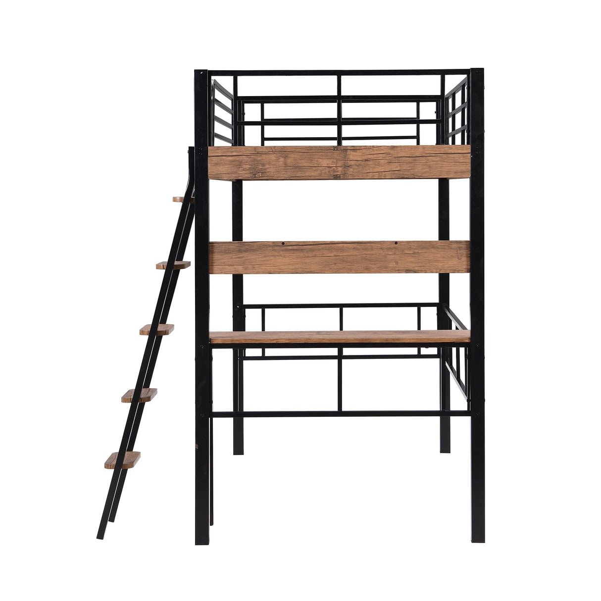 Ball & Cast Metal Twin Loft Bed with Safety Guard & Ladder,Sturdy Metal Bedframe W/Built-in Desk & Storage Shelf,Space Saver,No Box Spring Required,Bedroom Furniture for Boys Girls Teens Adult,Black Ball & Cast