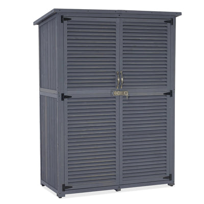 MCombo Outdoor Storage Cabinet, Wooden Storage Shed with Latch, Outside Garden Tool Shed with 2 Doors for Patio Yard Lawn, 1900 (Grey, Large)