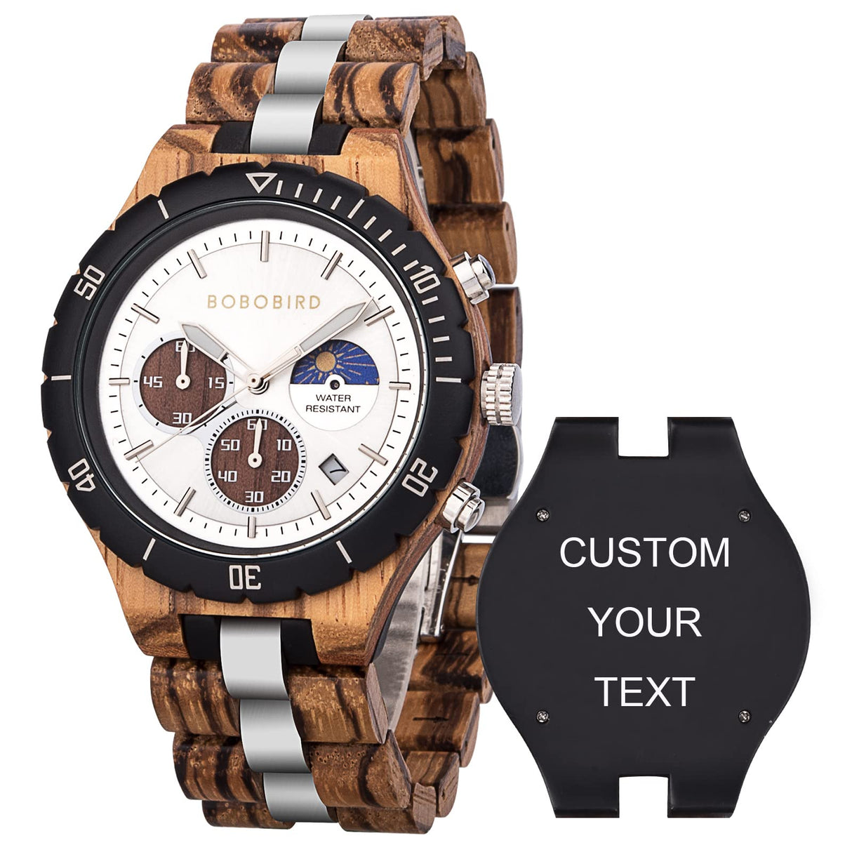 BOBO BIRD Mens Quartz Wooden Watches Stainless Steel Red Sandalwood Alloy Wood Watch for Male Classic Function Wristwatch Chronograph Luminous Hands (Custom) BOBO BIRD