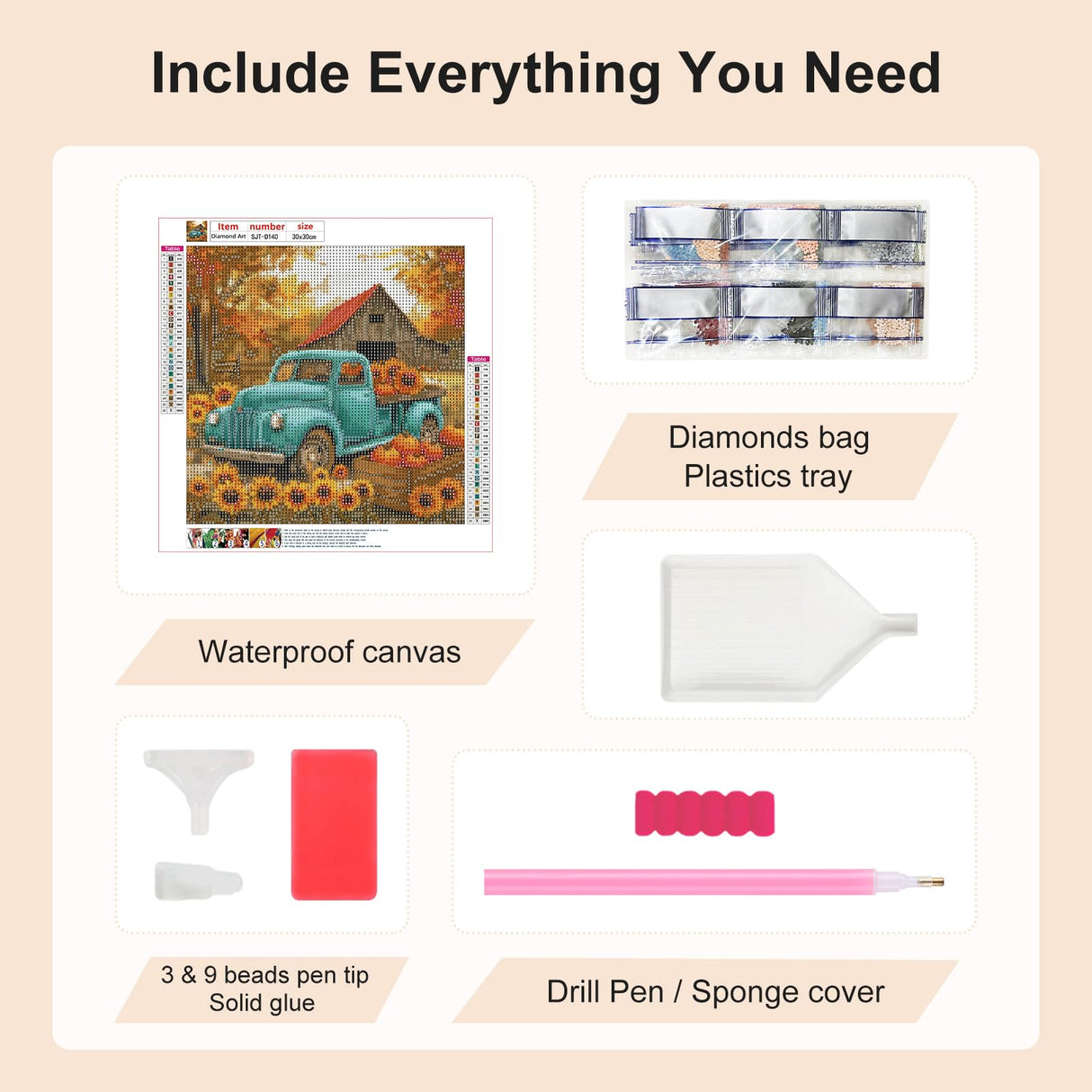 SJUTOUCI Fall Truck Diamond Painting Kits for Adults, Diamond Art Kits for Beginners, DIY 5D Full Drill Diamond Dots Gem Craft Art Home Wall Decor 12x12 inch, Farm SJUTOUCI