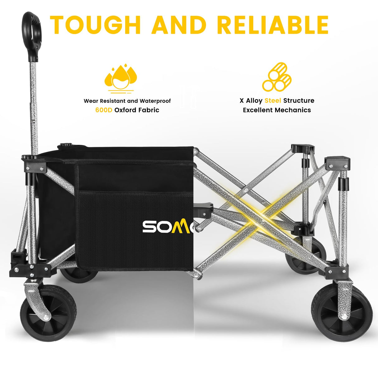 Collapsible Foldable Wagon Beach Cart - Large Capacity and Heavy Duty Folding Wagon Portable for Sports, Shopping, Camping Somorei