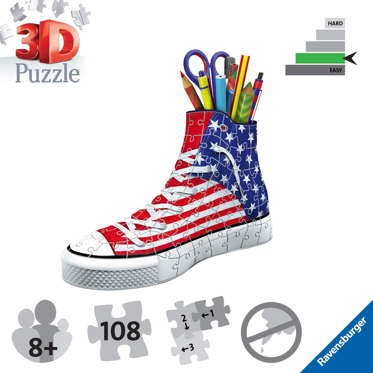 Ravensburger Sneaker American Style - 112 Piece 3D Jigsaw Puzzle | Precision Fit for Kids and Adults | Easy Click Technology | Durable Display Piece | Over 130 Years of Quality Ravensburger