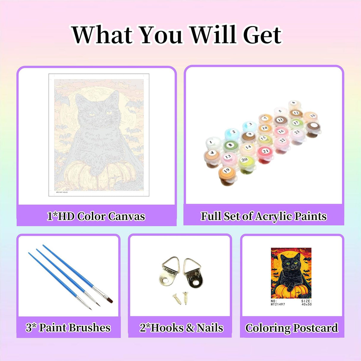 Gemozaic Halloween Paint by Numbers Kit for Adults Beginner- Black Cat Adult Paint by Number Kits on Canvas, Halloween Acrylic Oil Painting by Numbers Kits for Home Wall Decor 16X20 Inch Gemozaic