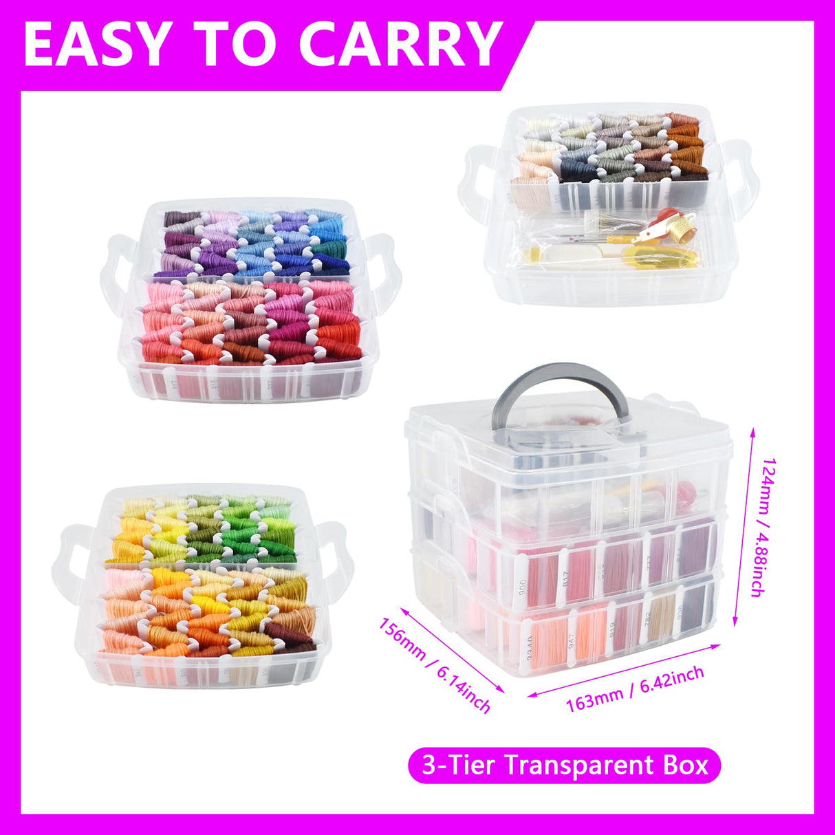 187 Pcs Embroidery Thread Floss Kit, 150 Colors Cross Stitch Threads Friendship Bracelet String and 37pcs Tools kit for Friendship Bracelets Arts DIY Crafts with 3-Tier Transparent Organizer Box Renashed