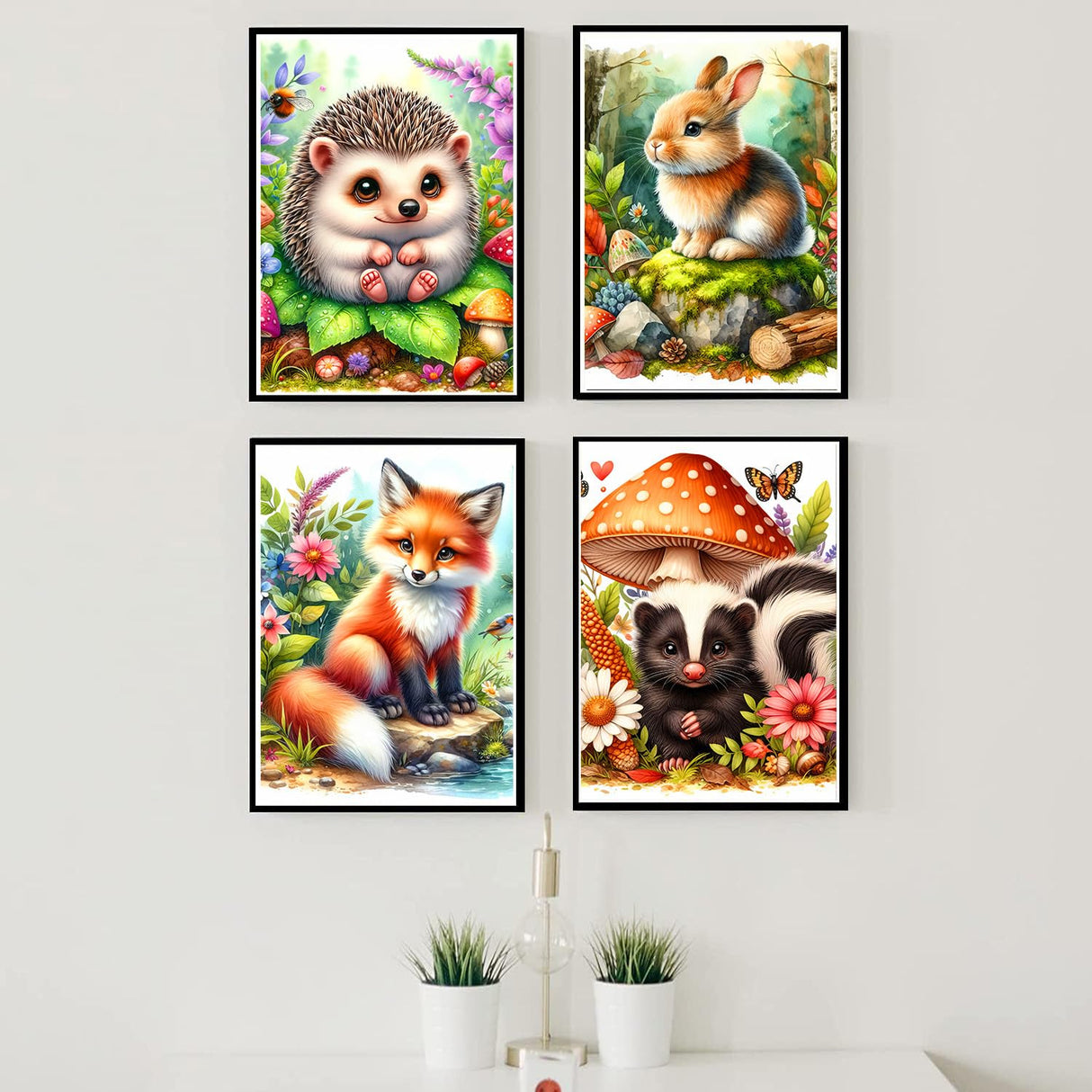 Axquilon 4 Pack Animal Diamond Art Kits for Adults- Cute Animals Diamond Painting Kits for Beginners, 5D DIY Round Full Drill Fox Gem Art for Adults, Paint by Diamonds 9.8x13.7inch Axquilon
