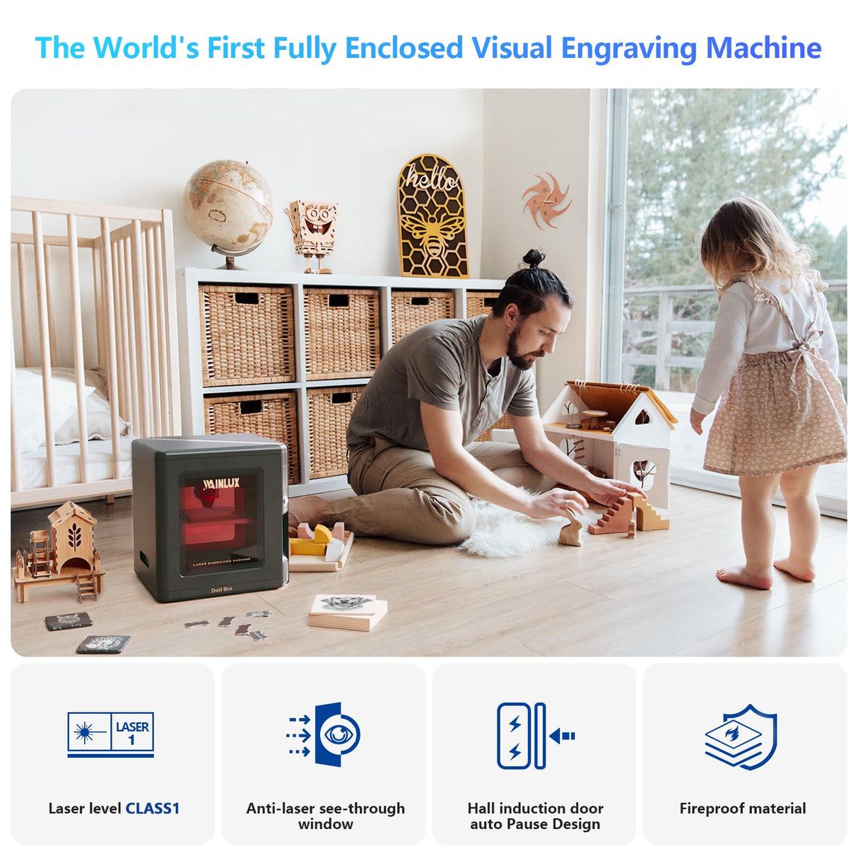 WAINLUX K8 10W Mini Laser Engraver, Laser Engraving Machine, 10000mW Fully Enclosed with Viewable Window, Laser Engraver and Cutter Machine for Wood Metal Leather, Grabadora Láser, Laser Class 1 WAINLUXPRO