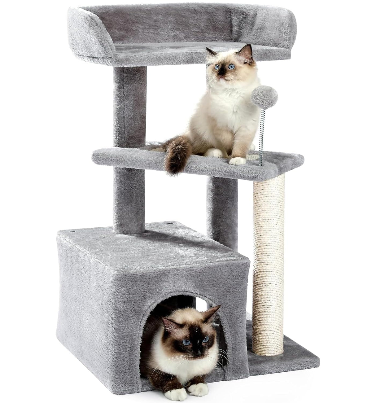 Made4Pets Cat Tree, Carpet Cat Tower Grey for Indoors Cats, Cute Wood Kitty Condo with Scratching Post and Pad, 29" Multi-Level Modern Activity Climbing Furniture for Small and Medium Cats MADE 4 PETS