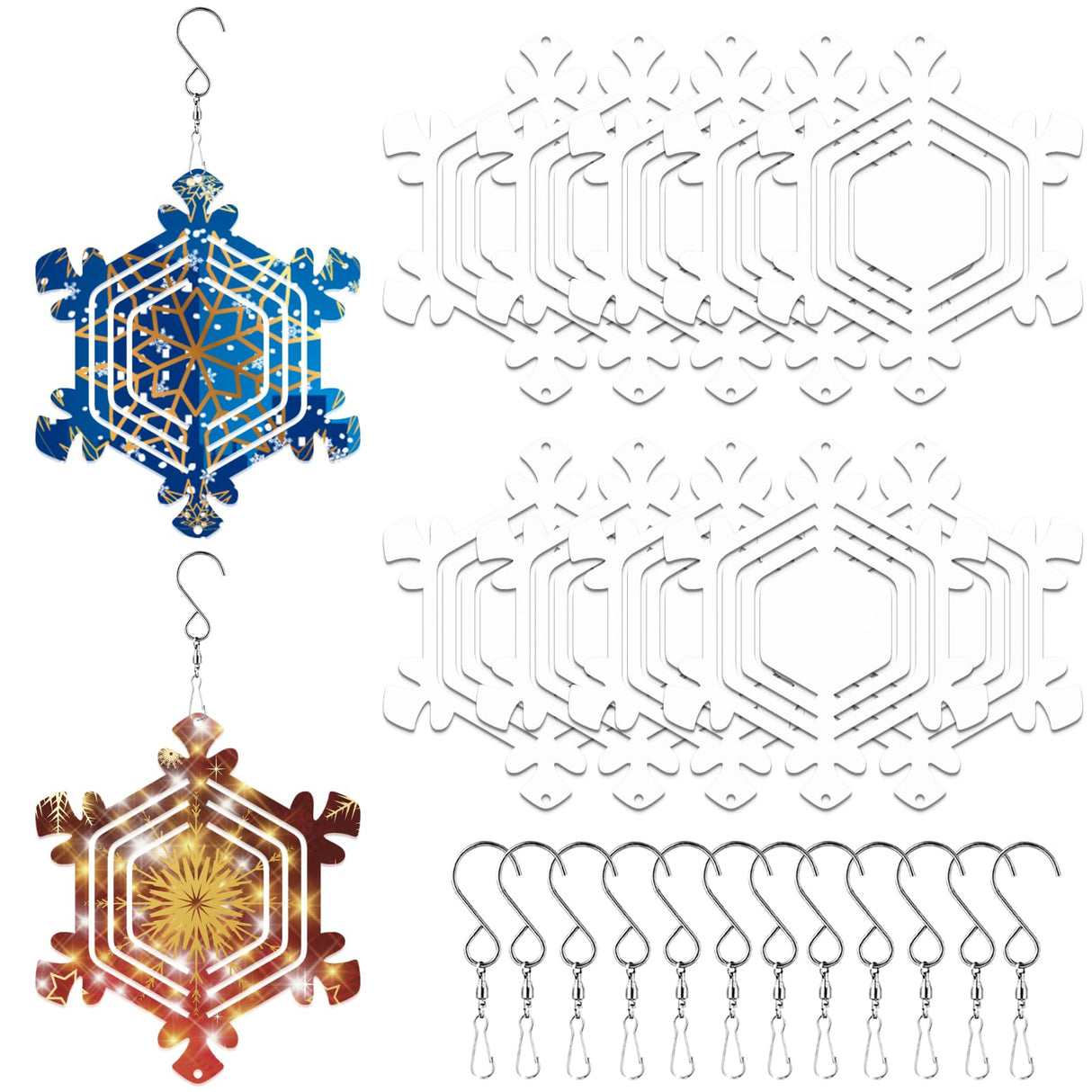 12Pack 4inch Sublimation Wind Spinner Blanks 3D Aluminum Metal Wind Sculpture Kinetic Spinners for Yard and Garden Indoor Art Sublimation Christmas Ornament Hanging Decoration (Snowflake) WindMage