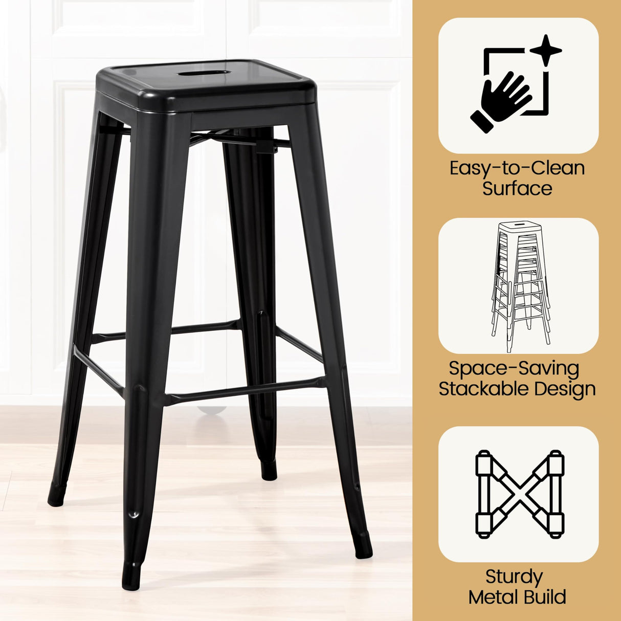 Yaheetech 30 Inch Metal Bar Stools Set of 4, Bar Height Backless Bartools, Industrial Stackable Bar Chairs with Footrest for Kitchen/Dining Room/Bistro/Patio, Black Yaheetech