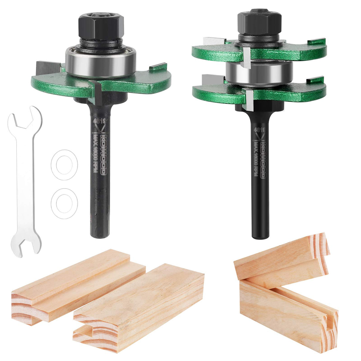 KOWOOD Pro Tongue and Groove Set of 2 Pieces 1/4 Inch Shank Router Bit Set 3 Teeth Adjustable T Shape Wood Milling Cutter KOWOOD