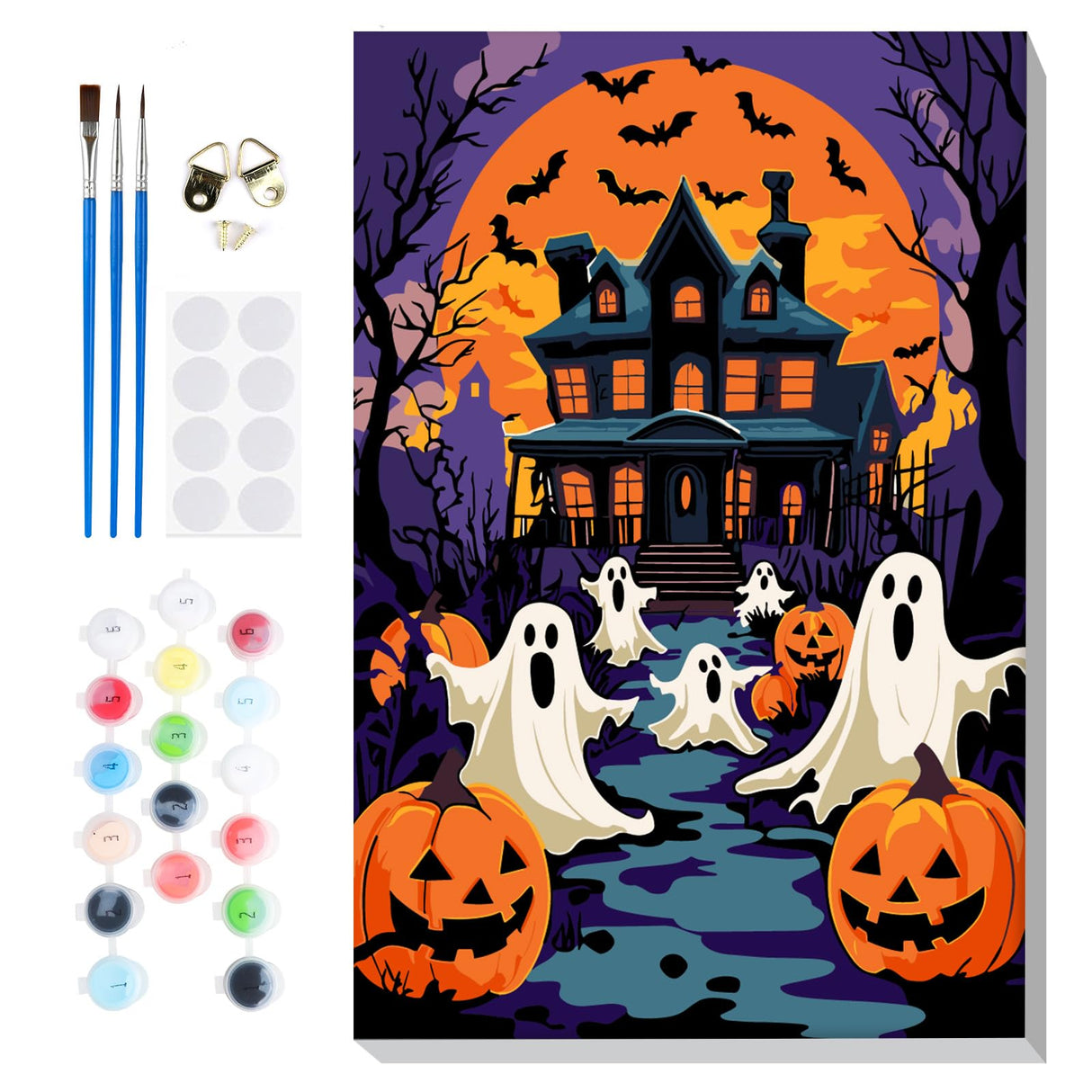Bowetile Halloween Framed Paint by Numbers for Adults Beginners, Easy Adults' Paint-by-Number Kits on Canvas, Acrylic Castle Number Painting Crafts Kits Halloween Gifts for Home Decor, 8x12in Bowetile