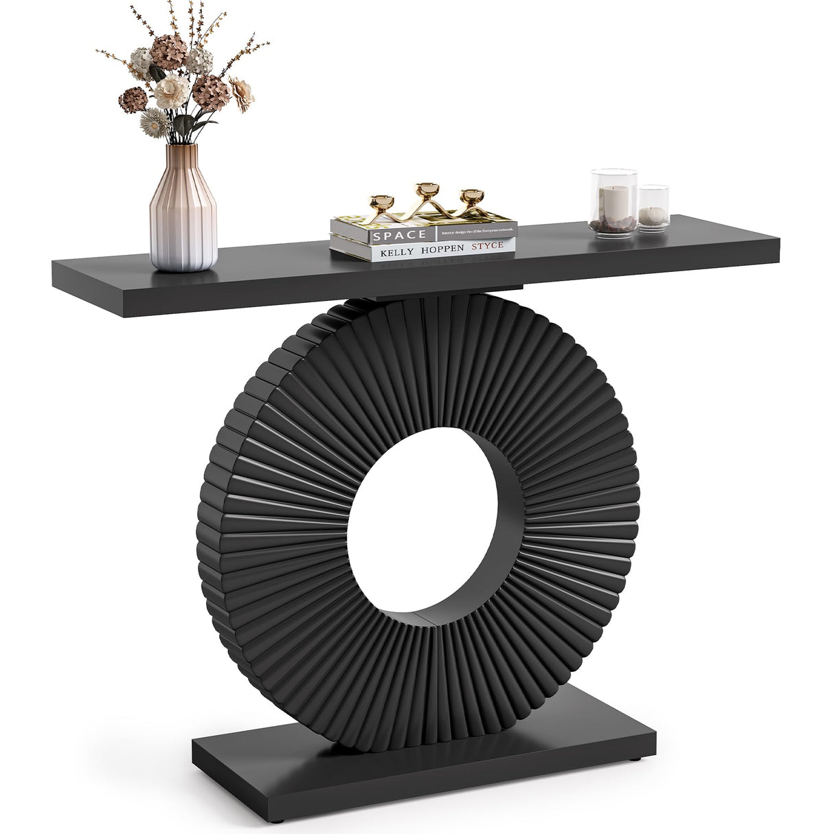 1Easylife Modern Console Table, Wooden Hallway Entry Table, Rectangular Sofa Table for Living Room, Bed Room, Home Office, Black 1Easylife