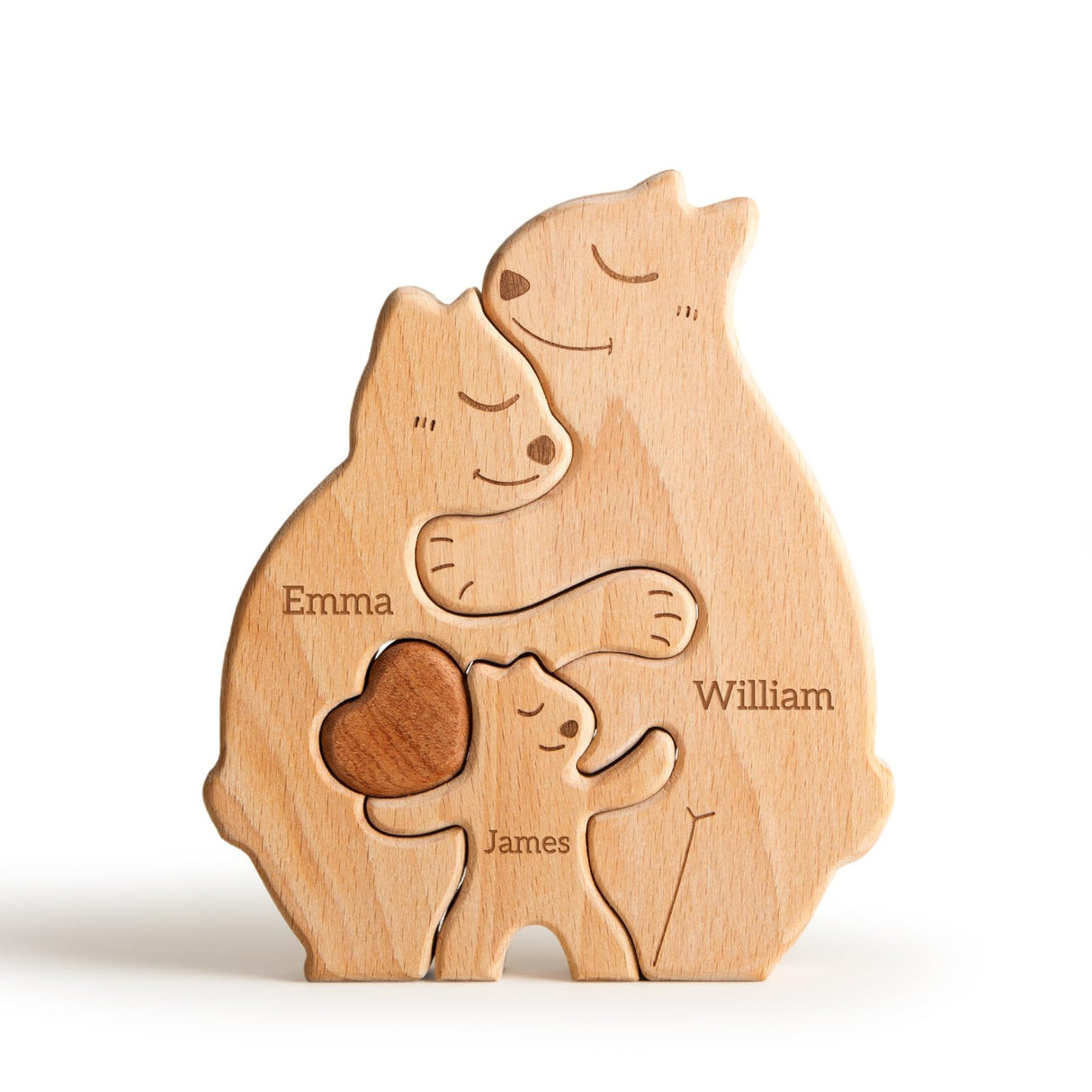 Customizedbee Wooden Bears Family Puzzle, Personalized Jigsaw Puzzles for Adults Kids, Family Decor for Mom, Woody Sculpture, Housewarming Gifts for Parents Couple Customizedbee