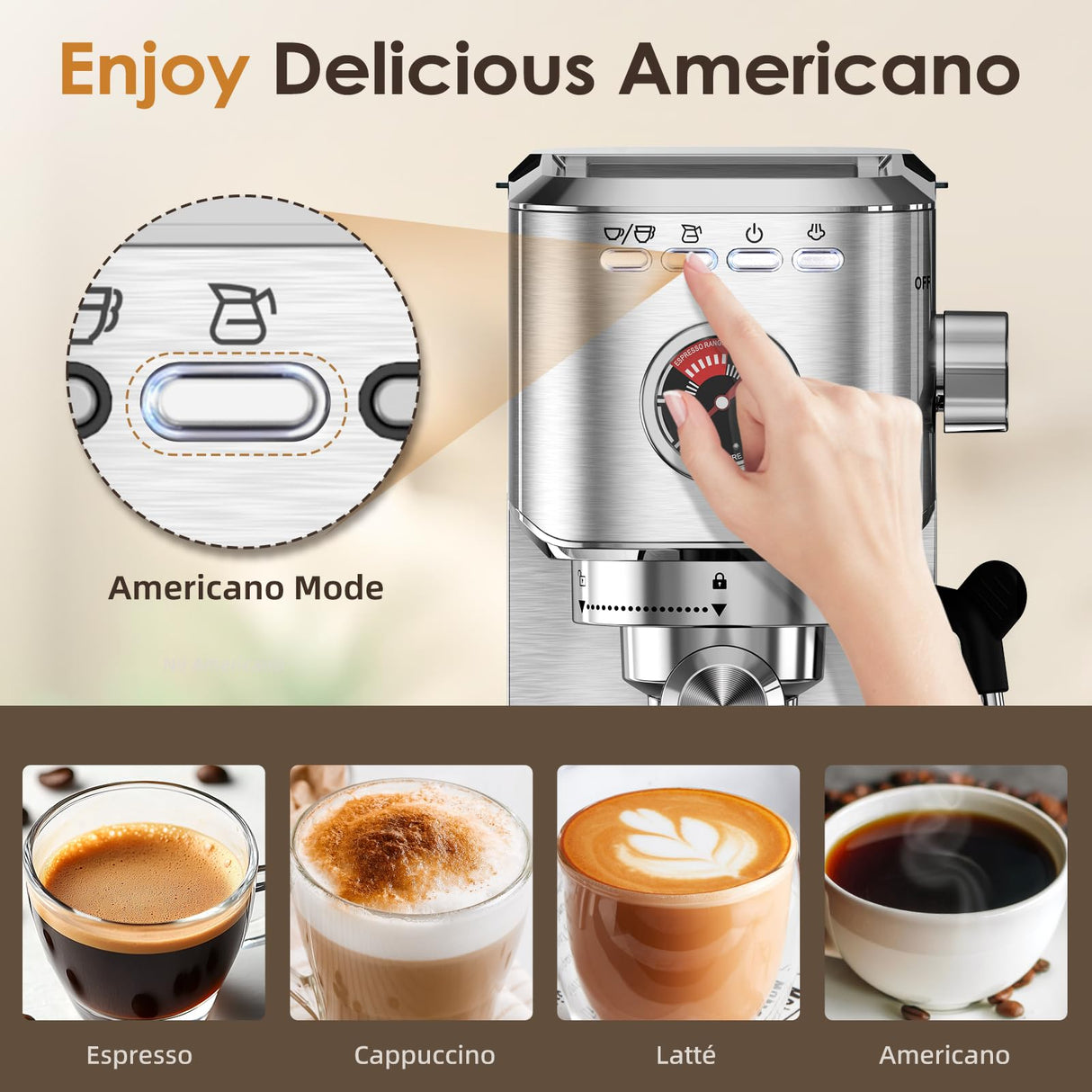 Spacekey Espresso Machine 20 Bar, Professional 1350W Espresso Maker with Milk Frother, Compact Stainless Steel Cappuccino & Latte & Americano Maker with 39oz Removable Water Tank, Silver Spacekey