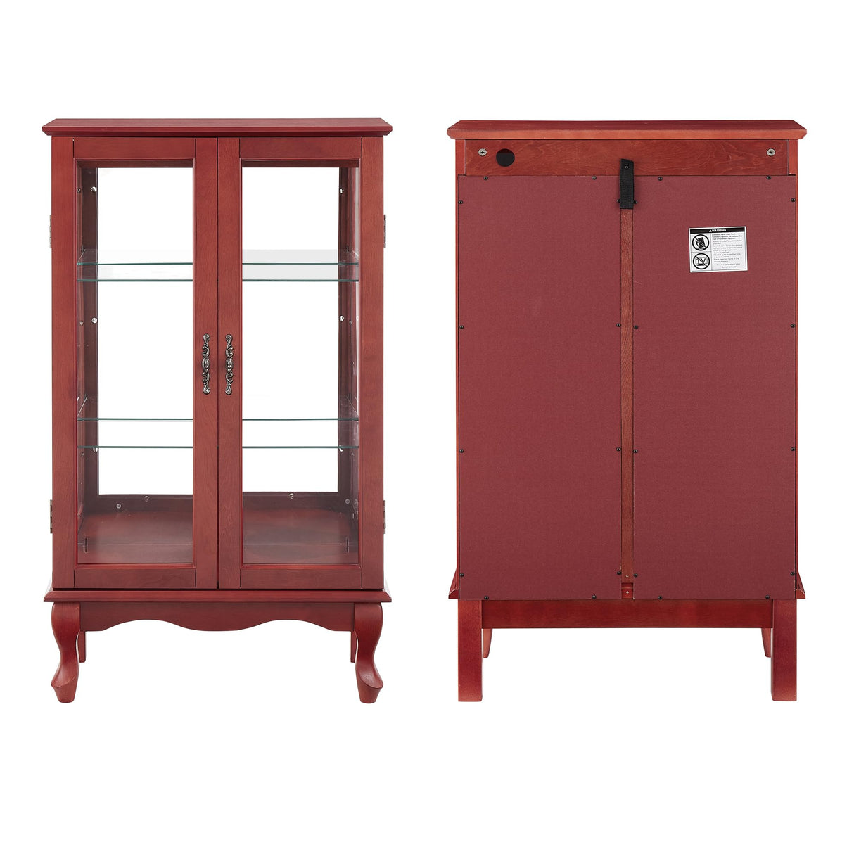 43"H Lighted Display Curio Cabinet, 3-Tier Glass Accent Storage Cabinet Curio Showcase w/ 2 Doors & Adjustable Shelves, Wine Artwork Storage Rack w/ Mirrored Back Panel for Living Room (Cherry) TRJQBCC