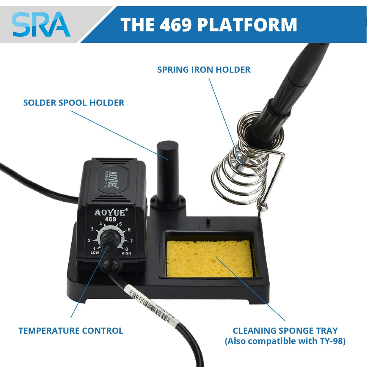 Aoyue 469 Variable Power 60 Watt Soldering Station with Removable Tip Design- ESD Safe Aoyue