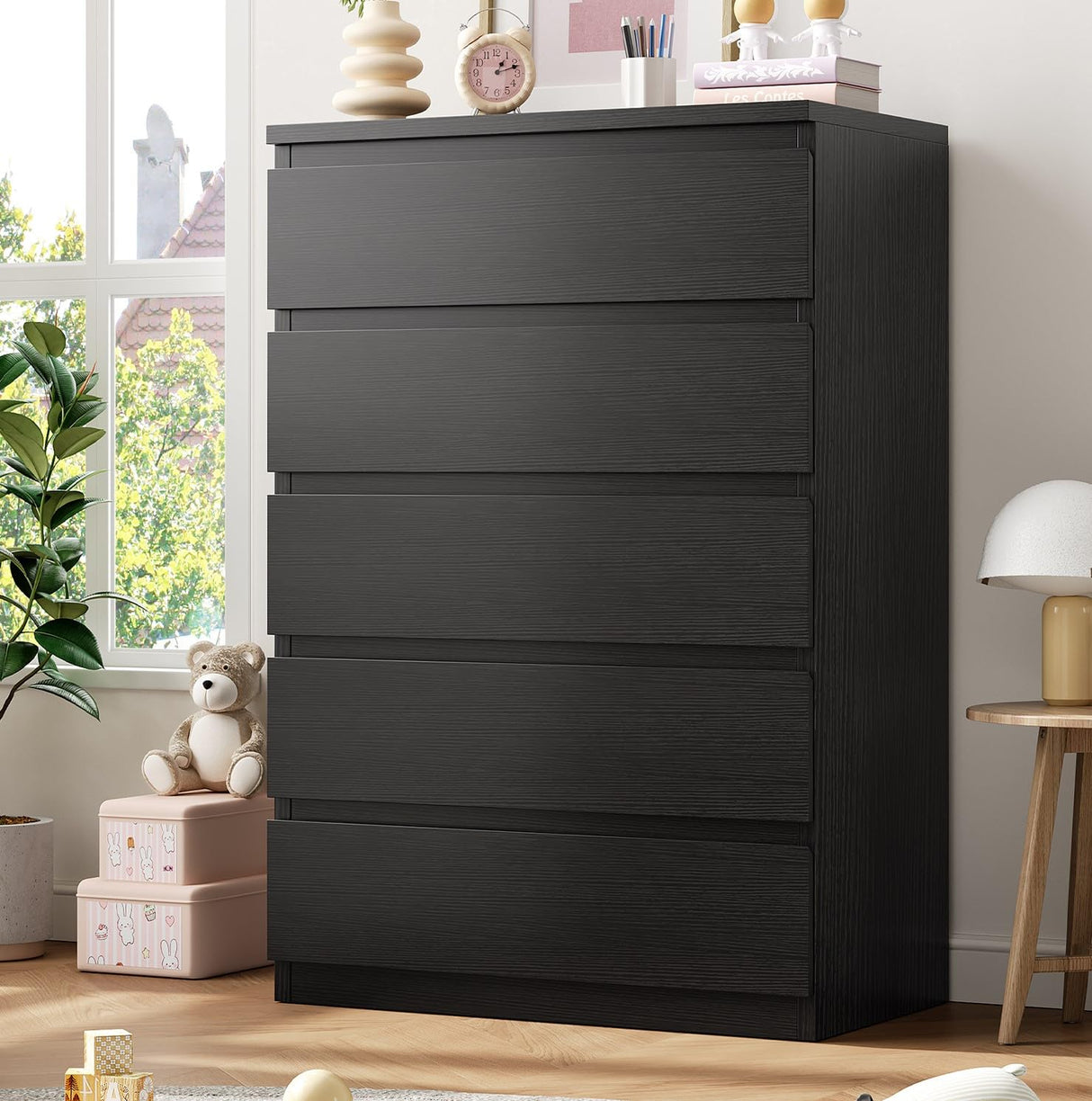 Jocoevol Black 5 Drawer Dresser for Bedroom, 15" D x 23.7" W x 40.4" H in Simply Chest of Drawers, Wood Storage Dresser with Drawers for Living Room Hallway Entryway, Black Jocoevol