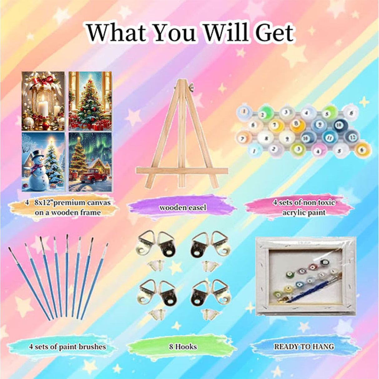 Arttoplus 4 Pack Framed Paint by Numbers Kit for Adults Beginners-DIY Christmas Adult Paint by Number Kits on Canvas Framed, Acrylic Oil Painting Kits for Adults for Gift Home Decor(8x12inch) Arttoplus