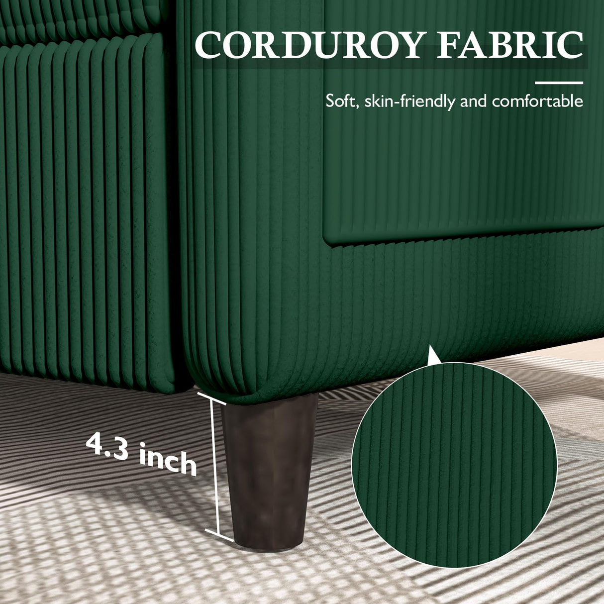 Valthie 60.6" Small Corduroy Loveseat Sofa, Mid-Century Modern 2-Seater Couch with Side Pockets for Small Spaces, Green– Perfect for Living Room, Bedroom, Office & Apartment Valthie