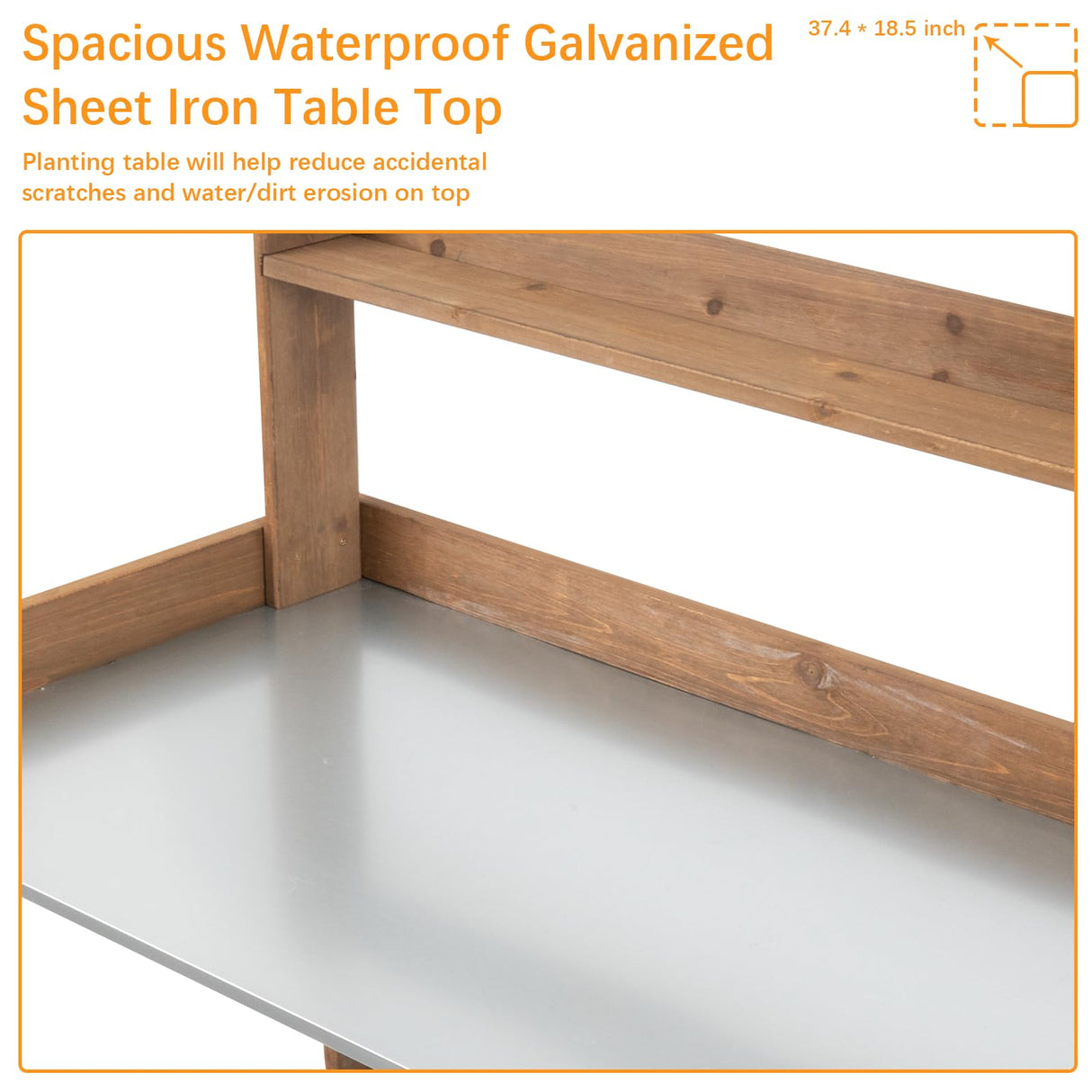 Ketive Folding Potting Bench Table,Outdoor Potting Bench Garden Wooden Potting Table,Fir Wood Workstation Planting Table with Galvanized Tabletop,2 Tier Storage Shelves,Top Shelf(Brown) ketive