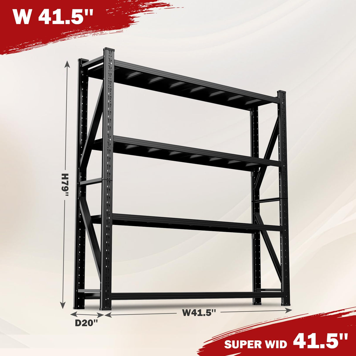 4000LBS Garage Shelving Heavy Duty, 42” W Storage Shelves, 4-Tier Adjustable Metal Storage Shelves, Steel Industrial Shelving Unit, Metal Shelving for Garage, Basement, Warehouse(Black, 41.5x20x79in) SXJJAR