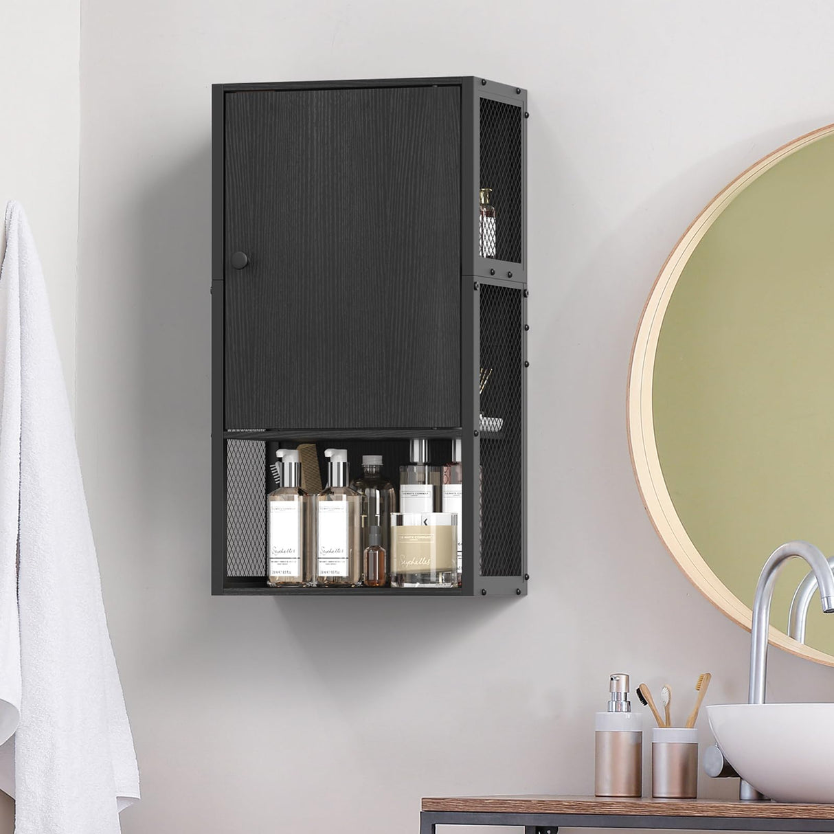 NOVIMANGO Small Bathroom Wall Cabinet, Bathroom Storage Cabinet Wall Mounted, Black Modern Medicine Cabinet, 3-Tier Wall Mounted Storage Cabinet Over The Toilet for Small Spaces, Living Room NOVIMANGO
