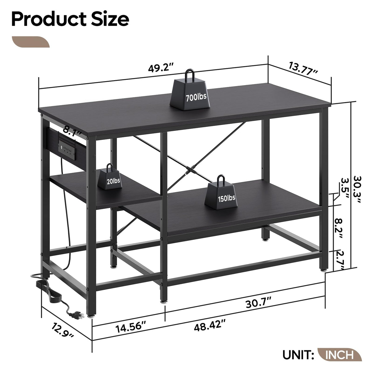 Bestier 55 Gallon Fish Tank Stand with Power Outlet, 49x13 Metal Aquarium Stand, 6-Leg Long Reptile Tank Stand with 3-Tier Adjustable Storage Shelves, 700LBS Capacity, Black Oak Bestier
