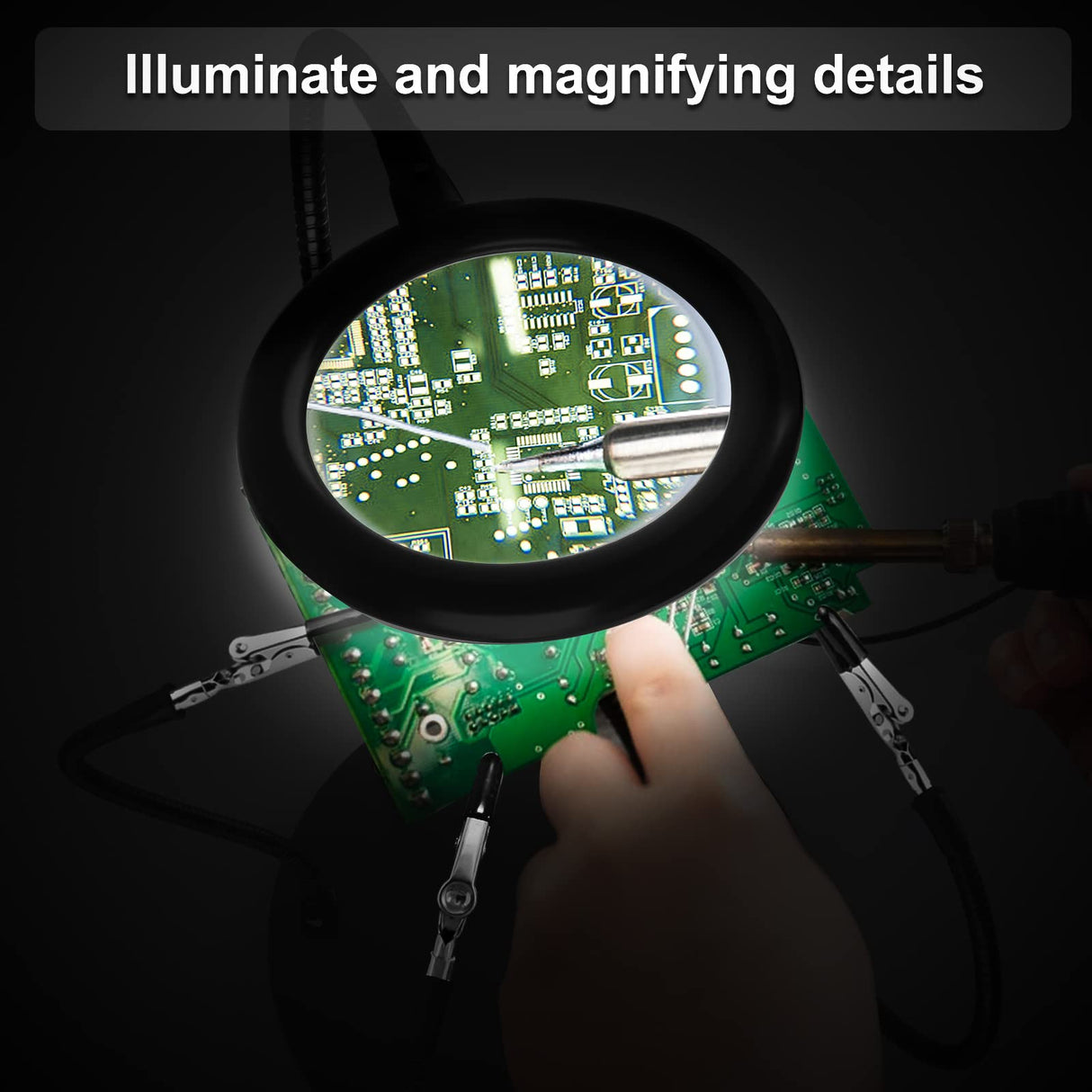 XYK Helping Hands Soldering Station with 3X Magnifying Glass with light, 4 Flexible Helping Hand Arms Magnifier and Third Hand Soldering Tool for Electronic Repair Soldering Jewelry Crafts XYK