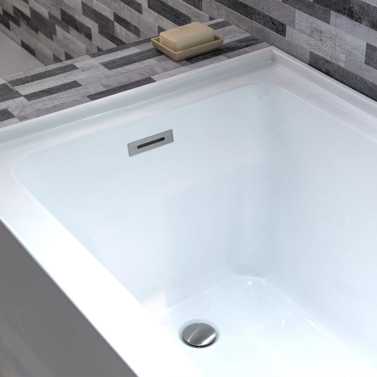 WOODBRIDGE 60" Acrylic Rectangular Alcove Soaking Bathtub in White with Left Drain, Brushed Nickel pop-up Drain Included, LB428-L WOODBRIDGE