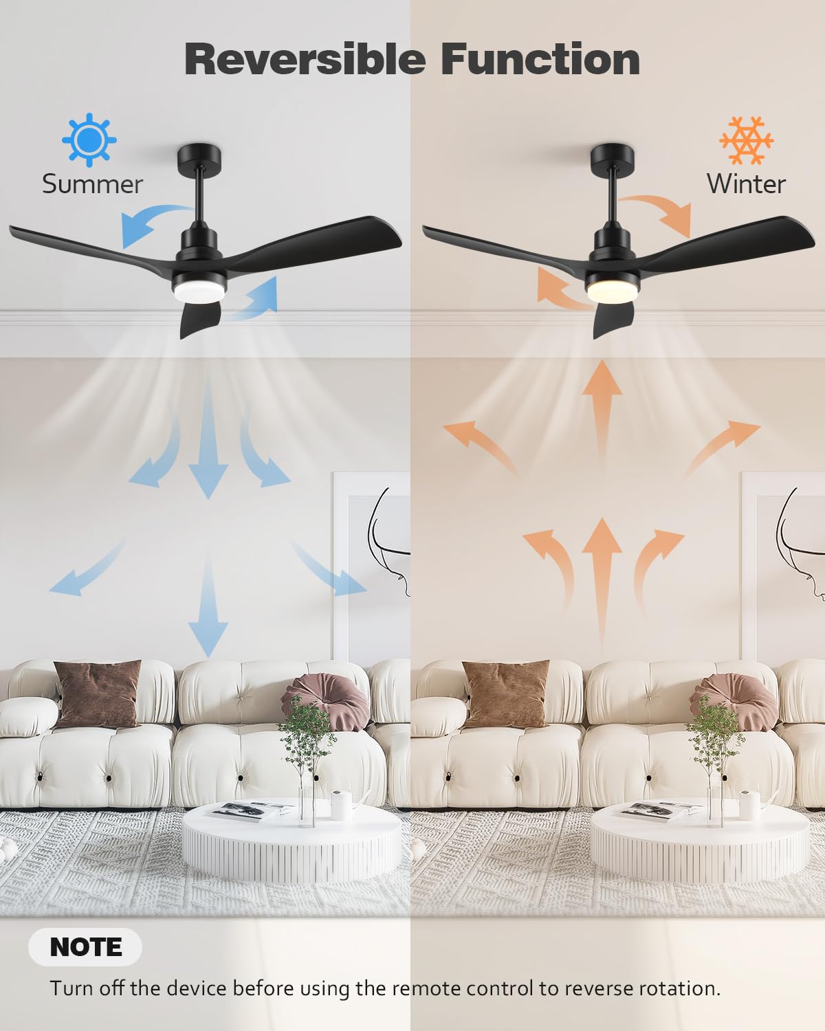 Forrovenco Ceiling Fan with Lights Remote Control, 52 Inch Black Ceiling Fans with 3 Downrods, 3 Blades, Timer, 6 Speed Modern Fan Quiet Reversible DC Motor for Patio Bedroom Outdoor/Indoor Forrovenco
