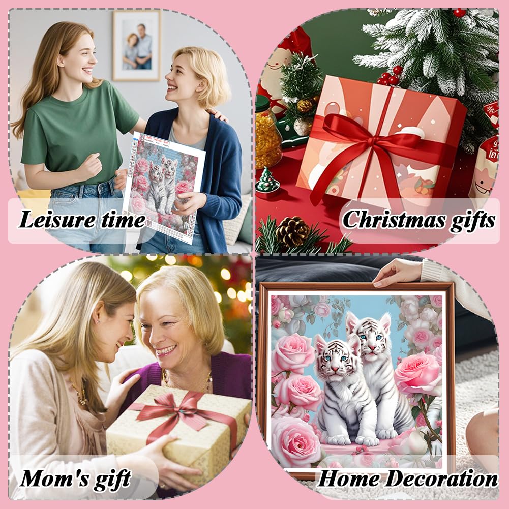 AMORARS 5D Diamond Painting Kit for Adults, Tiger Diamond Art Beginners - Full Diamond Dot Gem Art Flower, Suitable Gifts, and Home Decoration Crafts, 12x12Inch AMORARS