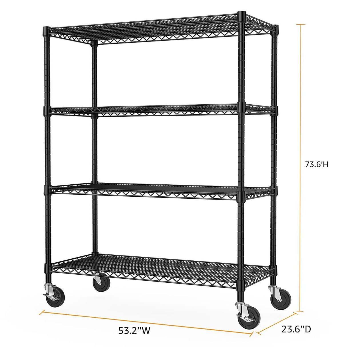 M MZG Industrial Metal 4 Tier Shelving for Garage, Pantry, Warehouse, Basement Utility Room, Storage Rack Metal Shelving Unit, Shelf Organizer, Black 23.6" D x 53.2" W x 73.6" H M MZG