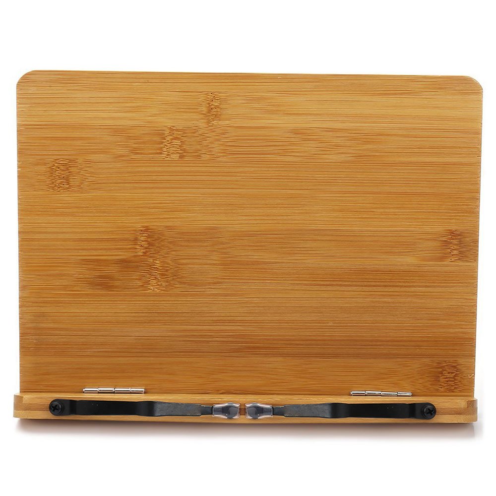 wishacc Bamboo Book Stand, Adjustable Book Holder Tray and Page Paper Clips-Cookbook Reading Desk Portable Stable Hard-Wearing Lightweight Bookstand-Textbooks Books wishacc