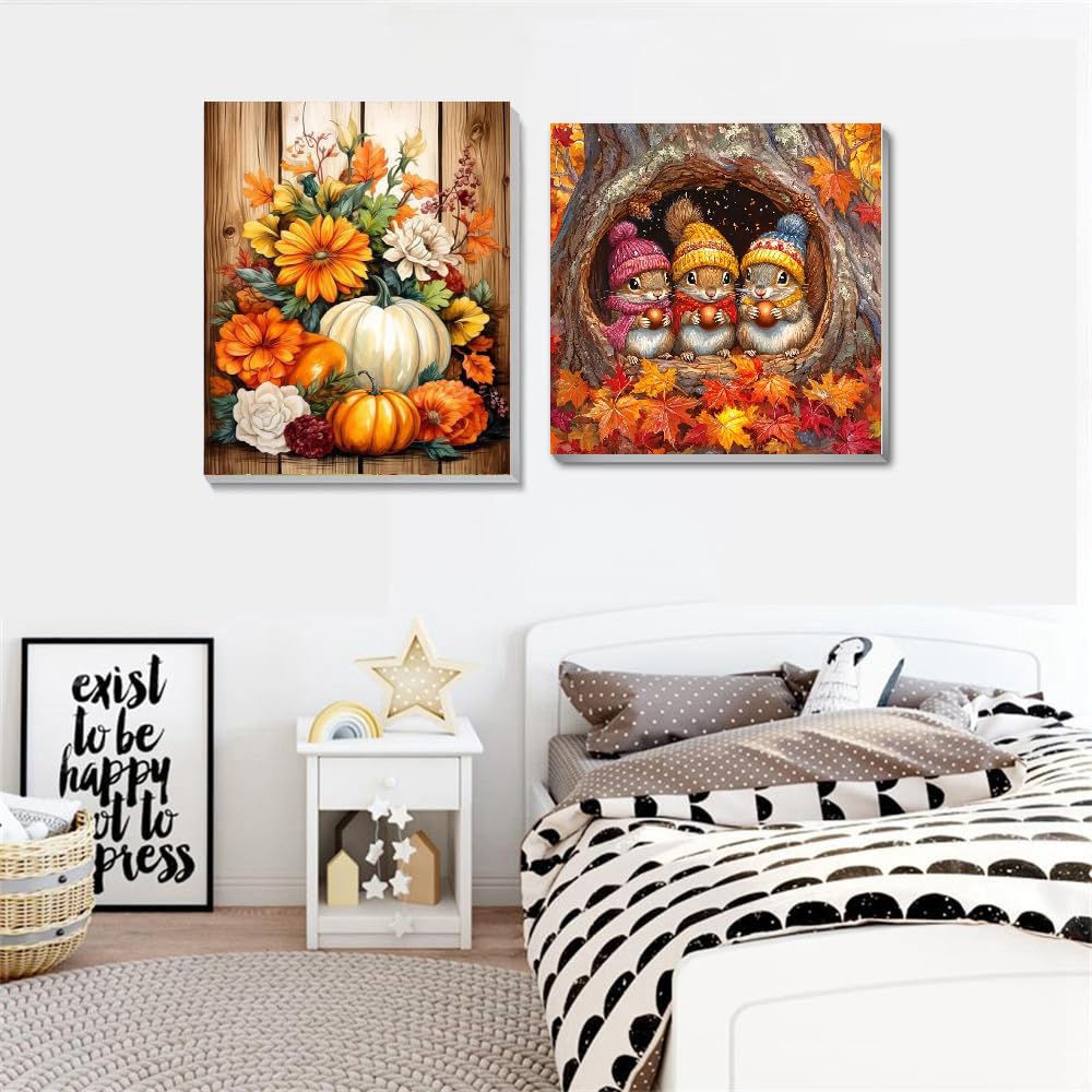 2 Pack Fall Paint by Numbers Kit for Adults Beginner with Framed,Pumpkin Easy Adult Paint by Number Kits on Canvas DIY Painting for Beginners Art by Numbers for Home Wall Decor 10x12 Inch NEGEKFKX