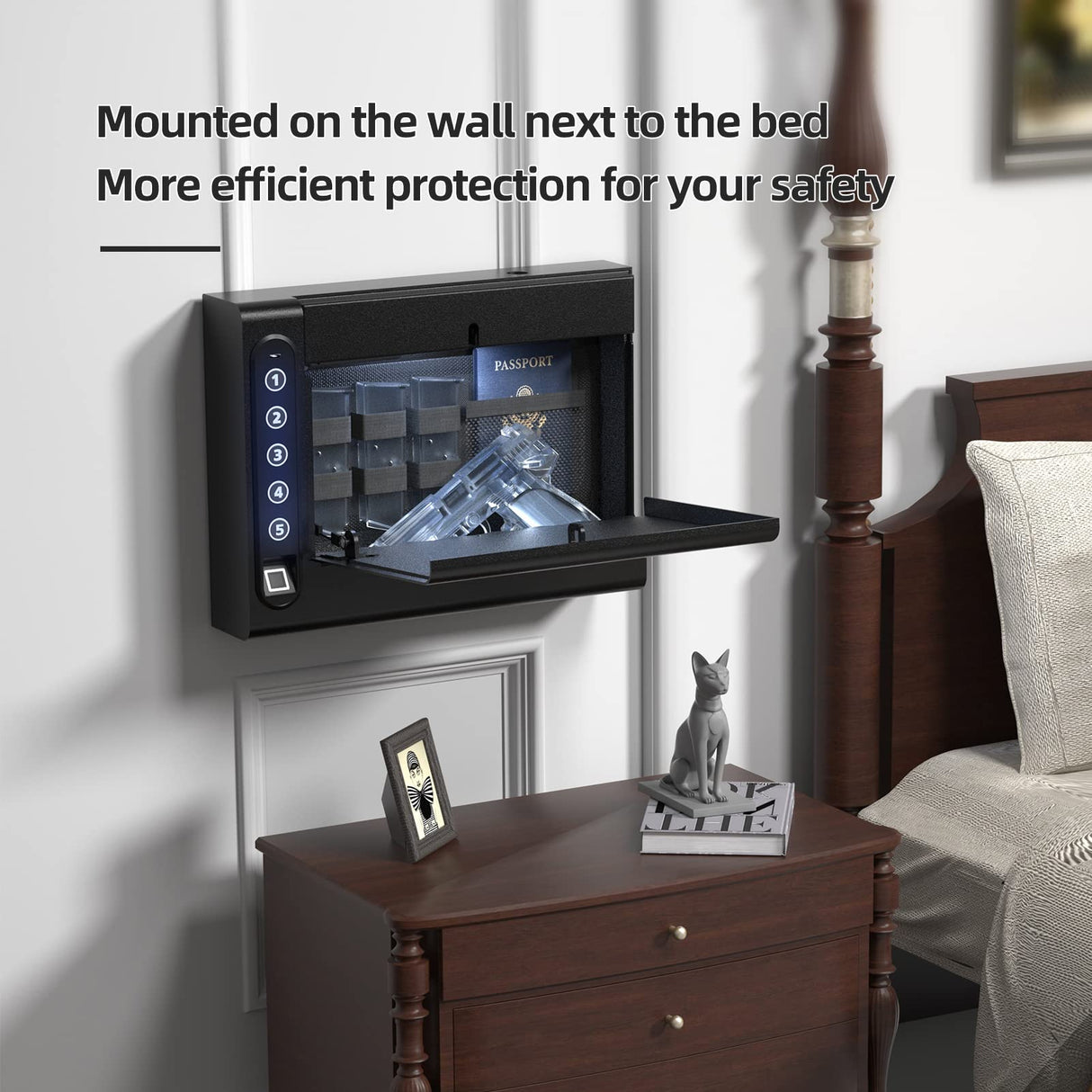 XDeer Wall Gun Safe, Biometric Gun Safes for Pistols, Quick-Access Handgun with Fingerprint & Digital Key Pad, Pistol Safe for Home, Up to 1 Full-size pistol XDeer