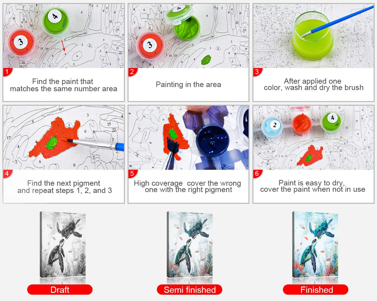 Paint by Number for Adults Sea Turtle Paint by Numbers Ocean Nautical Turtle Kids Paint by Number Kits Paint by Numbers for Adults Beginner DIY Painting Craft Kits Gift, 16 x20 Inch TUMOVO