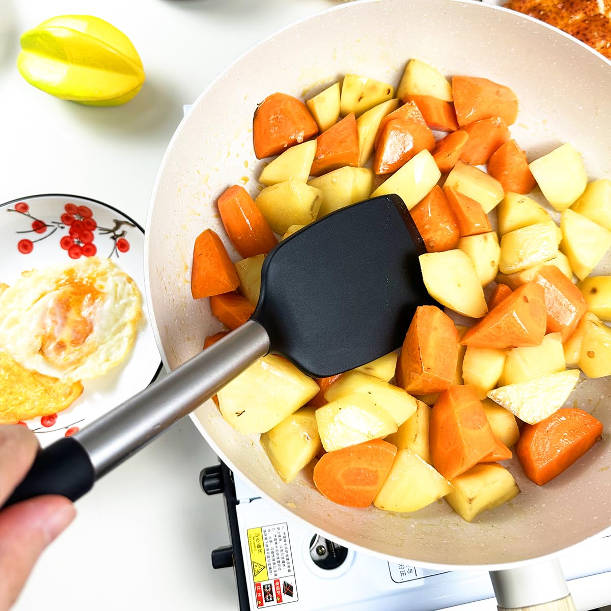 KLAQQED 3Pcs Spatula Silicone Spatula Turner Set Fish Spatulas Silicone Heat Resistant Spatulas for Nonstick Cookware Rubber Wok Spatula, Long Large Spatula Silicone Cooking Use Kitchen Utensils Set KLAQQED