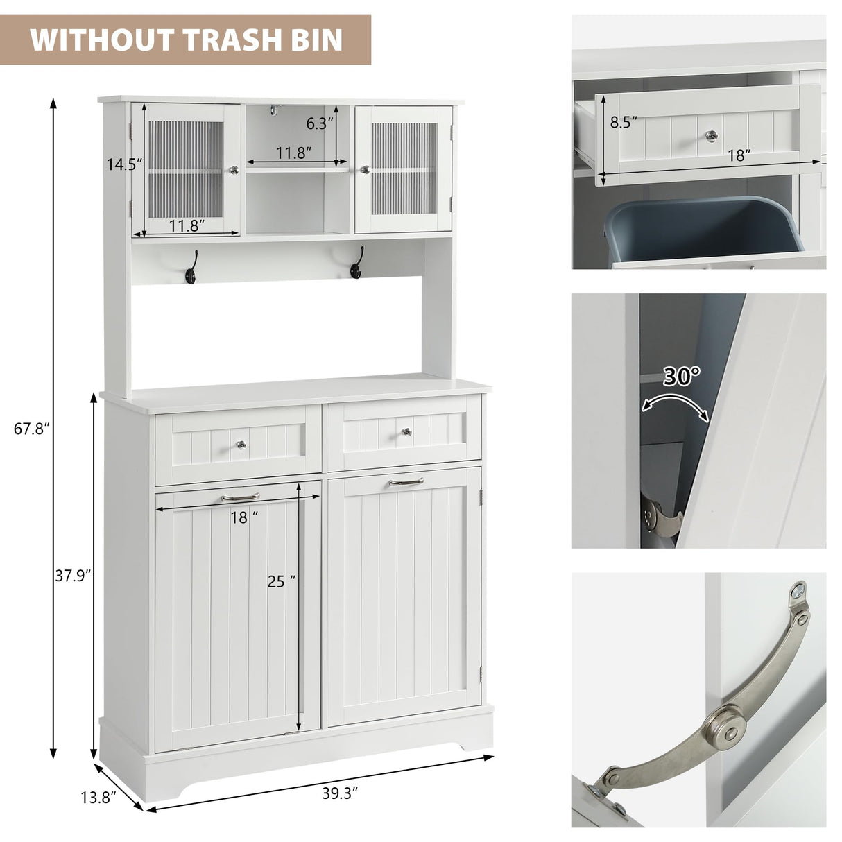 YOCONYO Tilt Out Trash Cabinet,Storage Cabinet,Two Solid Wood Hideaway Trash Holder Drawers,Wooden Freestanding Recycling Cabinets,Trash Can for Kitchen,White YOCONYO