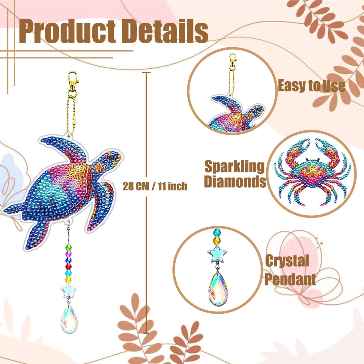 JeCuiK 6 Pcs Ocean Diamond Art Kits for Adults Diamond Painting Wind Chimes Sea Animal Diamonds Painting Suncatcher Double Sided Small Diamond Painting Kits Best Gifts for Mom JeCuiK