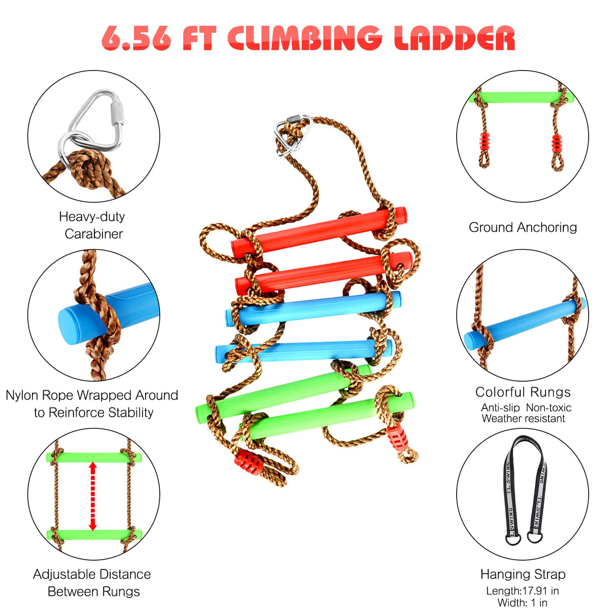 TOPNEW 12 Ninja Tree Climbing Holds for Tree Climber, Tree Climbing Kit with 6.6FT Rope Ladder for Outdoor Ninja Warrior Obstacle Course Training TOPNEW