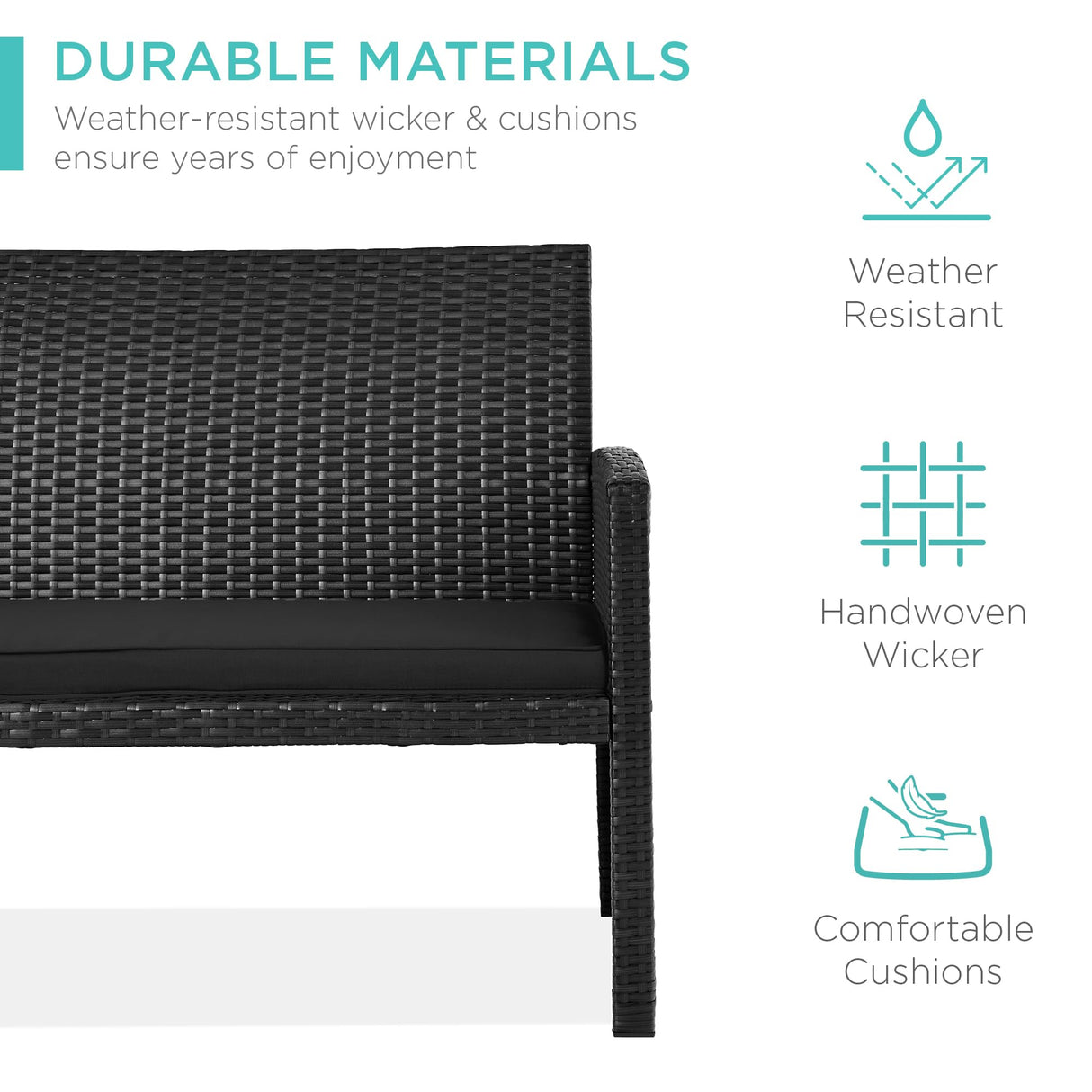 Best Choice Products 4-Piece Outdoor Wicker Patio Conversation Furniture Set for Backyard w/Coffee Table, Seat Cushions - Black/Black Best Choice Products