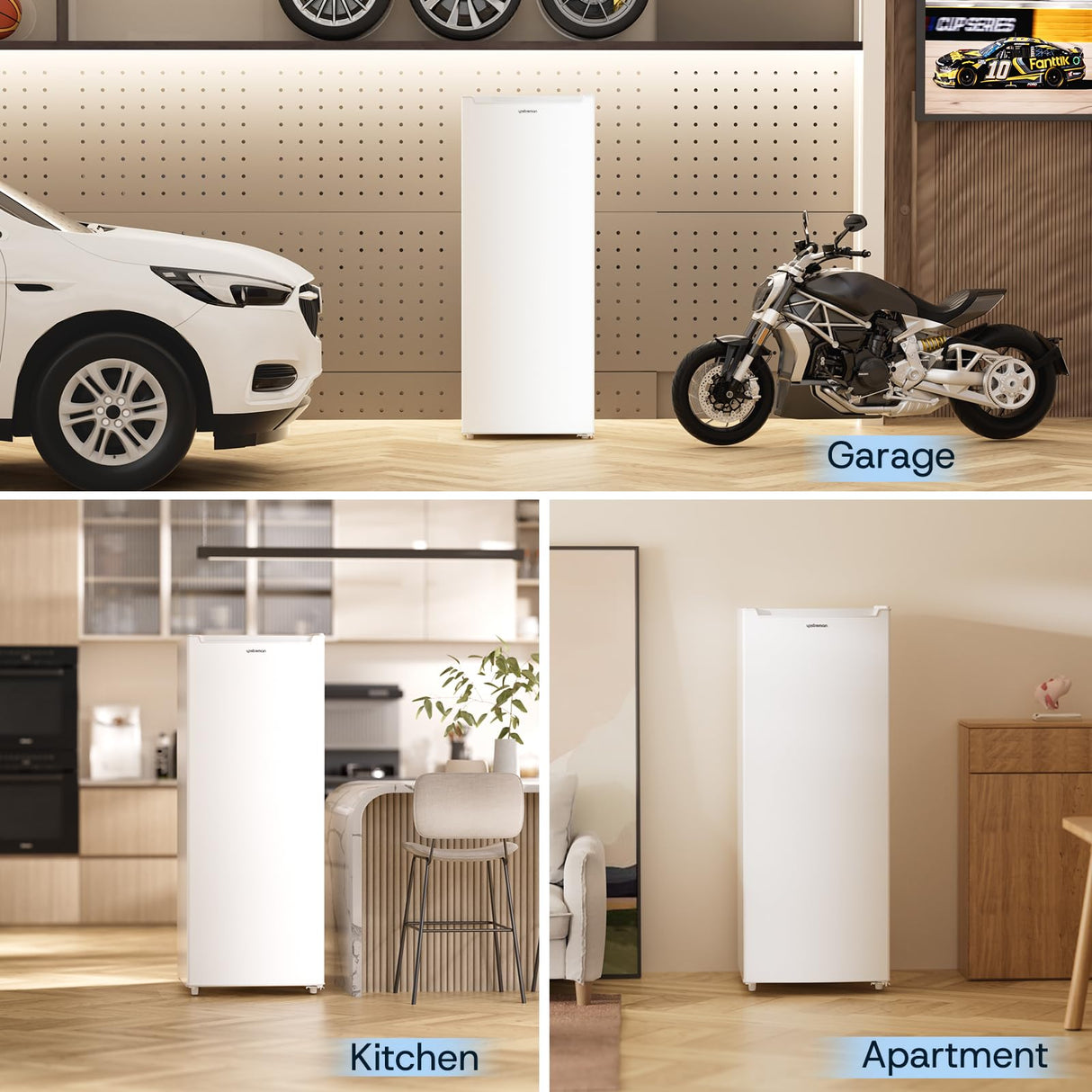 Upstreman 7.0 Cu.Ft Upright Freezer, Large Capacity Garage Ready Deep Freezer with 5 Adjustable Shelves, Convertible Refrigerator/Freezer, Reversible Door for Home, Basement, Apartment (White) Upstreman