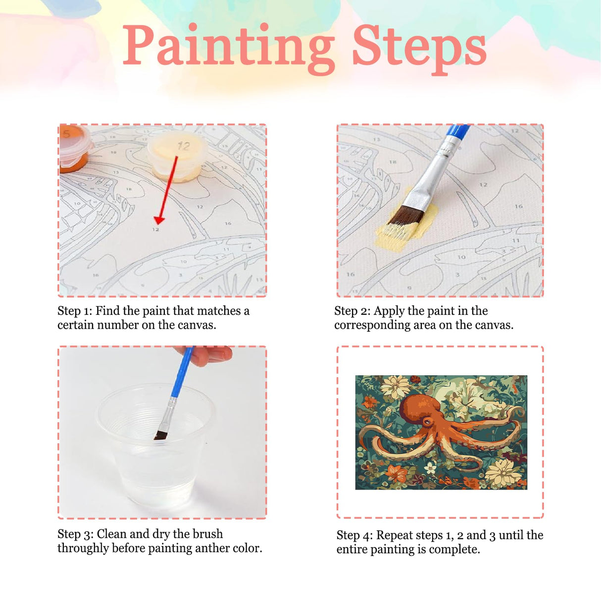 Auremi Octopus Paint by Number Kits for Adults,Animal Paint by Number on Canvas with Frame DIY Painting with Number Acrylic Oil Paint Kits for Home Decor 8x12 Inch Auremi