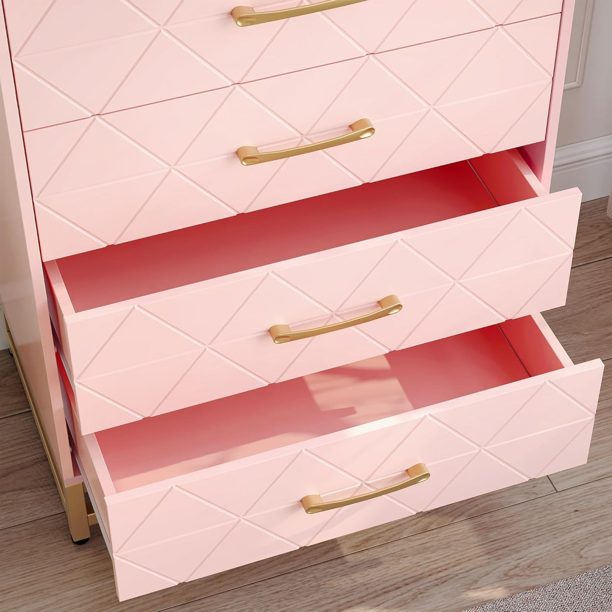 TrailBlaze 4 Drawer Dresser for Bedroom, Wooden Chest of Drawers, Modern Storage Tower with Metal Handles and Legs, Storage Organizer Unit with Anti-Tipping Device for Bedroom, Living Room, Pink TrailBlaze